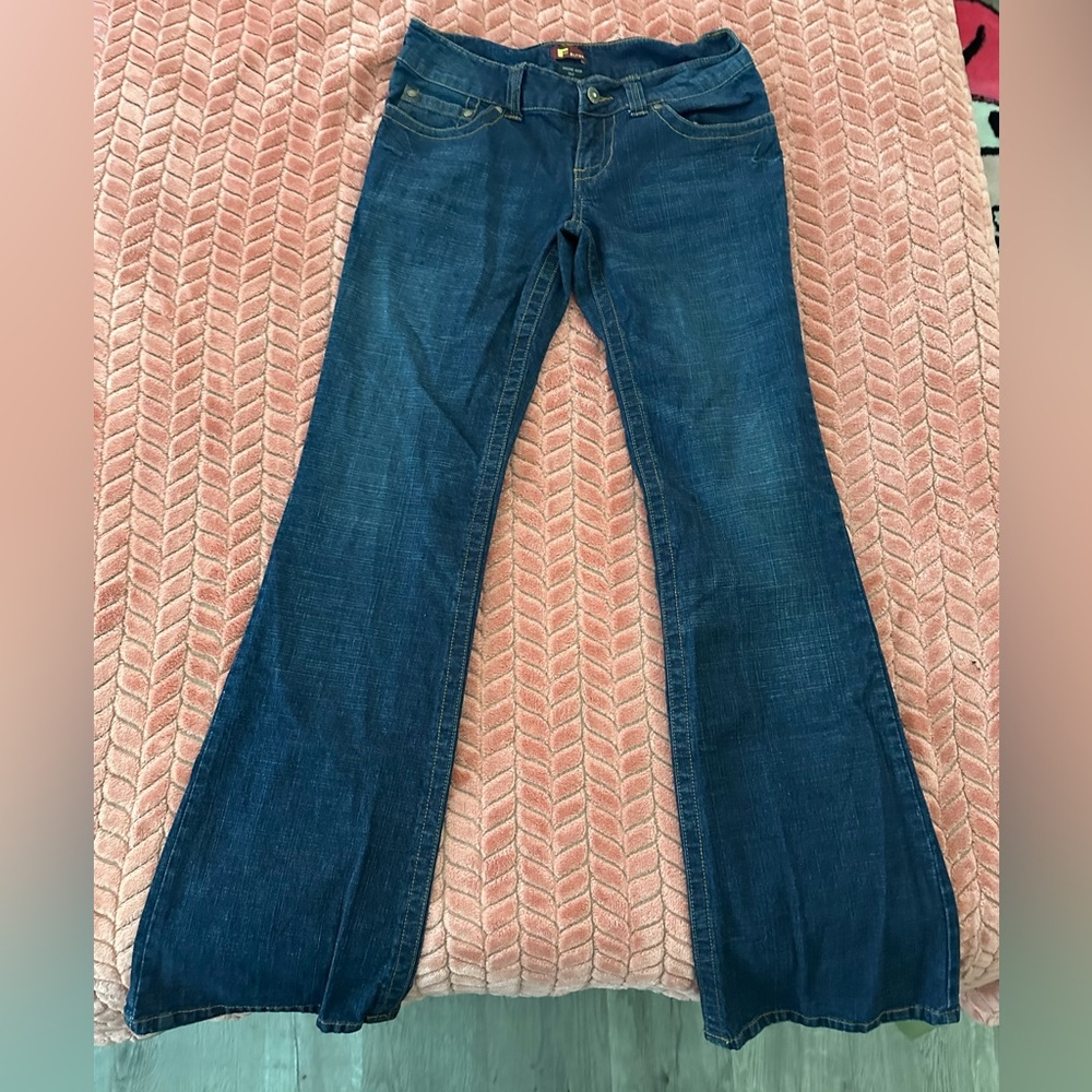 Blue Flare Wide Leg Jeans with Stonewashed Finish